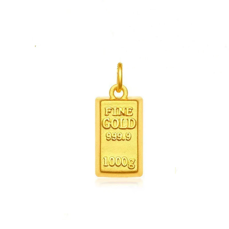 YUNLI Real 24K Pure 999 Gold Pendant Necklace Luxury Gold Bricks Design for Women Fine Jewelry Gift