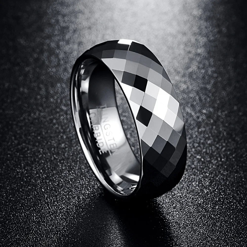 NUNCAD Men's 7.5mm Tungsten Carbide Ring Wedding Band Multi-Faceted High Polished Domed Comfort Fit Size 7-12