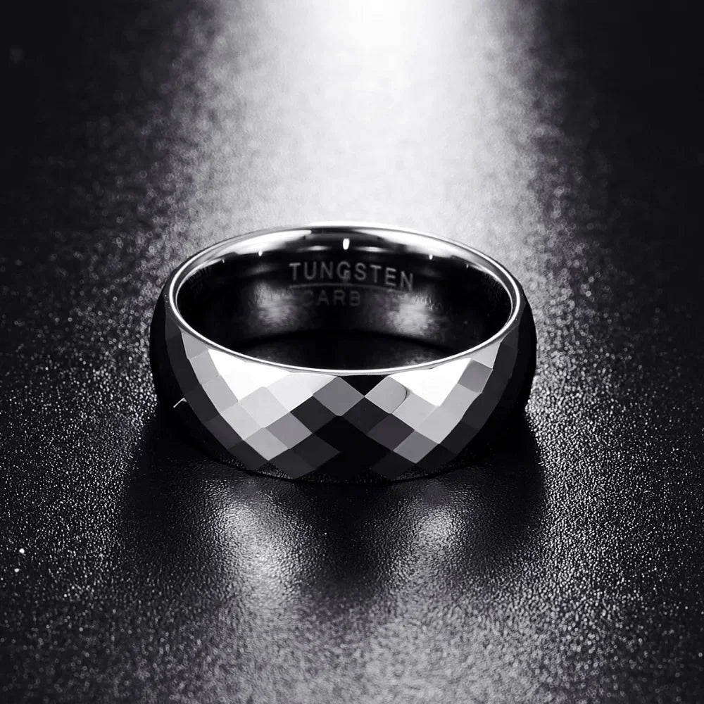 NUNCAD Men's 7.5mm Tungsten Carbide Ring Wedding Band Multi-Faceted High Polished Domed Comfort Fit Size 7-12