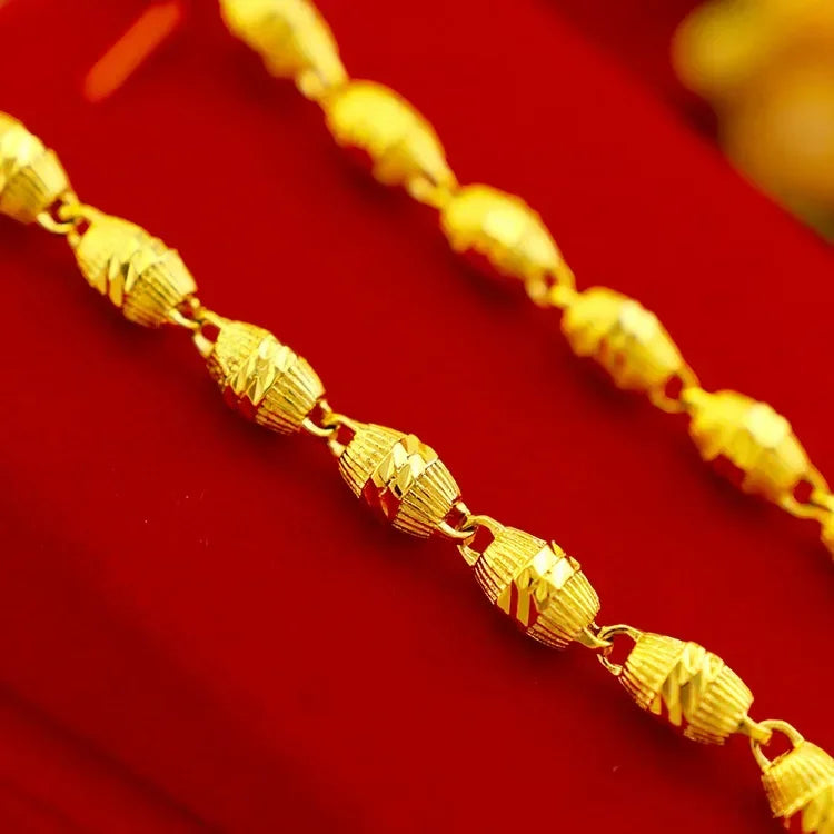 Men's 9999 24K Real Gold European and American Fashion Gold Jewelry Necklaces Embroidery Olive Solid Necklace for Men Women