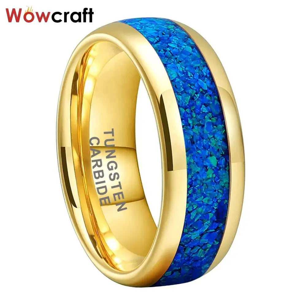 Tungsten Carbide ring for Men Women Fashion Engagement Wedding Band Blue Opal Inlay Comfort Fit
