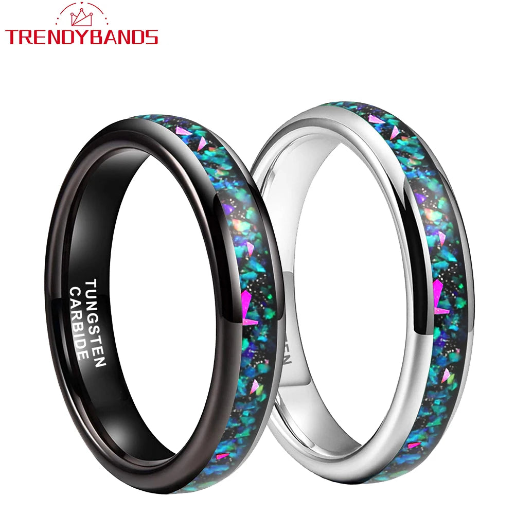 4mm Dropshipping Wholesale Black Tungsten Ring for Women Men Fashion Galaxy Opal Inlay Engagement Wedding Band