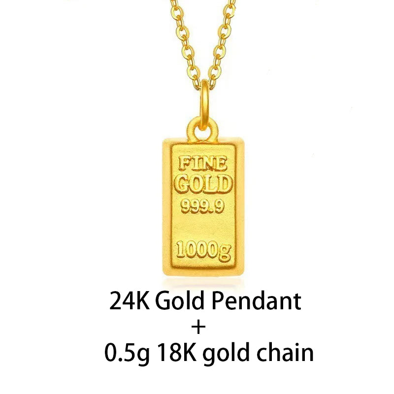 YUNLI Real 24K Pure 999 Gold Pendant Necklace Luxury Gold Bricks Design for Women Fine Jewelry Gift