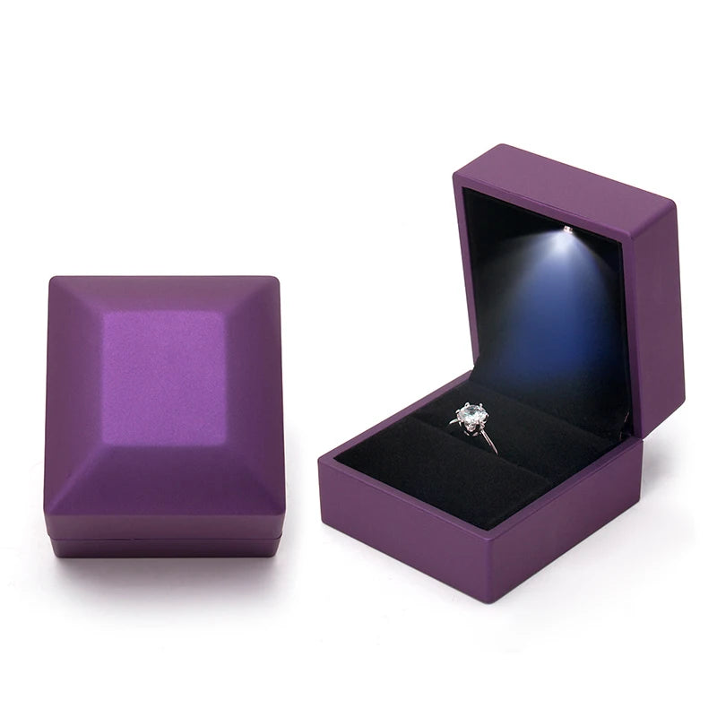 Shaped LED Light Ring Box Velvet Jewelry Display Gift Storage Case Wedding Engagement Proposal Anniversary Boxes