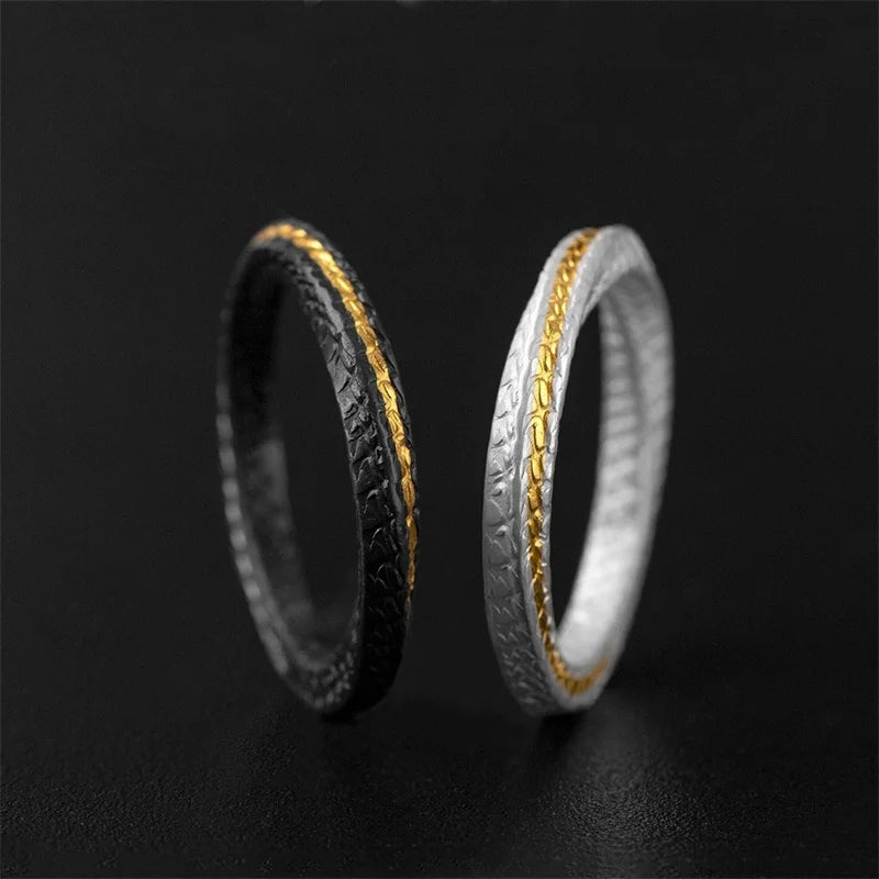 Couple Ring For Lover Anniversary Accessories Simple Trendy Snake Pattern Ring Men Collision Black Gold Color Jewelry Adjustable