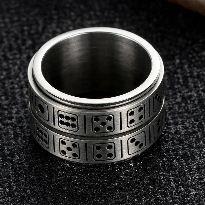 New Design Double Dice Ring Men Punk Rotatable Lucky Ring Stainless Steel Punk Spinner Ring