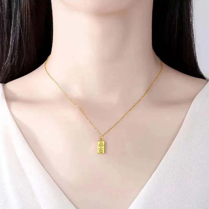 YUNLI Real 24K Pure 999 Gold Pendant Necklace Luxury Gold Bricks Design Pure AU750 Chain for Women Fine Jewelry Gift