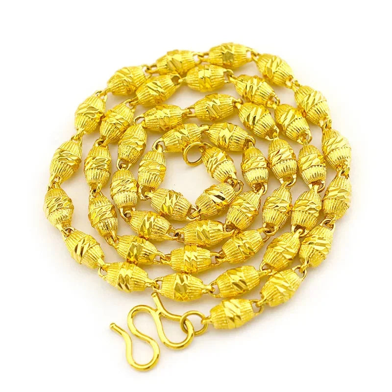 Men's 9999 24K Real Gold European and American Fashion Gold Jewelry Necklaces Embroidery Olive Solid Necklace for Men Women
