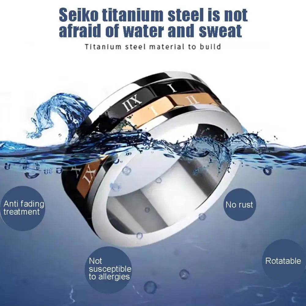 Vintage Roman Numeral Rings For Men Simple Width Stainless Steel Rotatable Rings Temperament Jewelry Gift Accessories