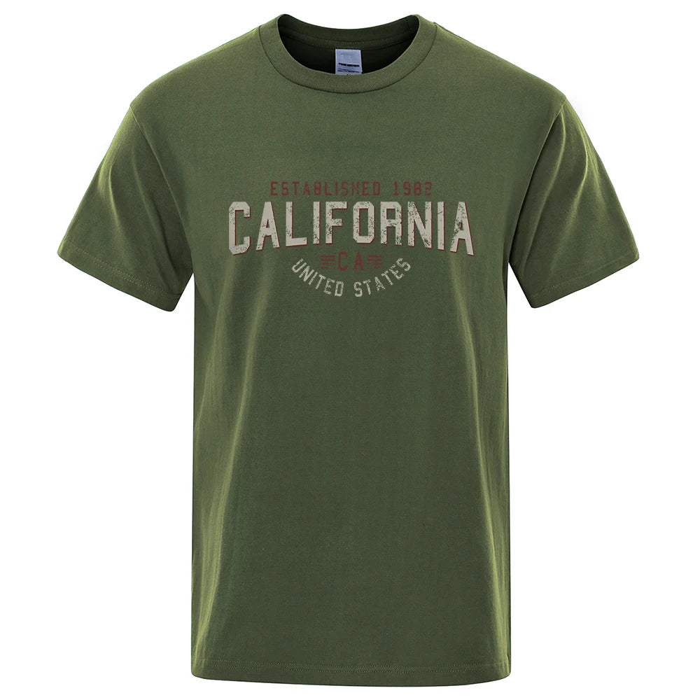Established 1982 California United States T-Shirt Men Oversized Cotton Summer Tshirt Breathable Loose O-Neck Shirts Hip Hop Tees
