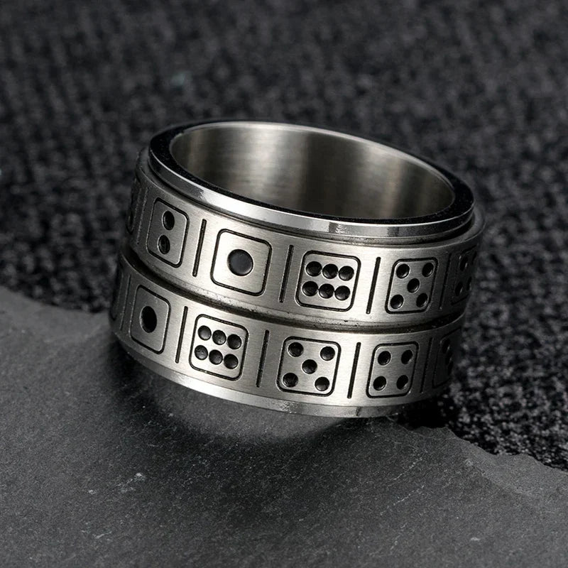 New Design Double Dice Ring Men Punk Rotatable Lucky Ring Stainless Steel Punk Spinner Ring