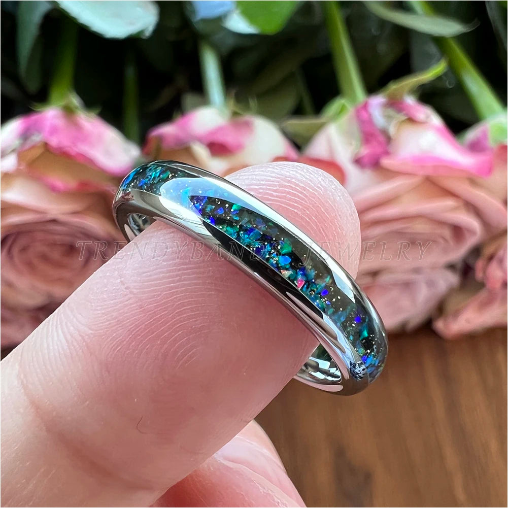 4mm Dropshipping Wholesale Black Tungsten Ring for Women Men Fashion Galaxy Opal Inlay Engagement Wedding Band