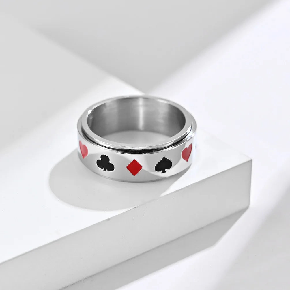 Stainless Steel Ace of Spades Poker Fidget Spinner Ring Playing Cards Lucky Gambling Band for Men Women