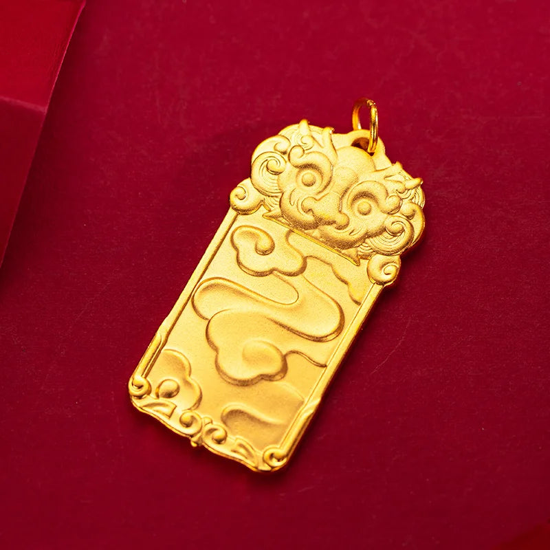 Retro Antique Style Auspicious Cloud Kyrin Pendant 9999 24K Real Gold Men's Nafu Kyrin Peaceful Brand Good Luck Pendants Men