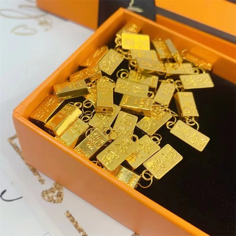 YUNLI Real 24K Pure 999 Gold Pendant Necklace Luxury Gold Bricks Design Pure AU750 Chain for Women Fine Jewelry Gift