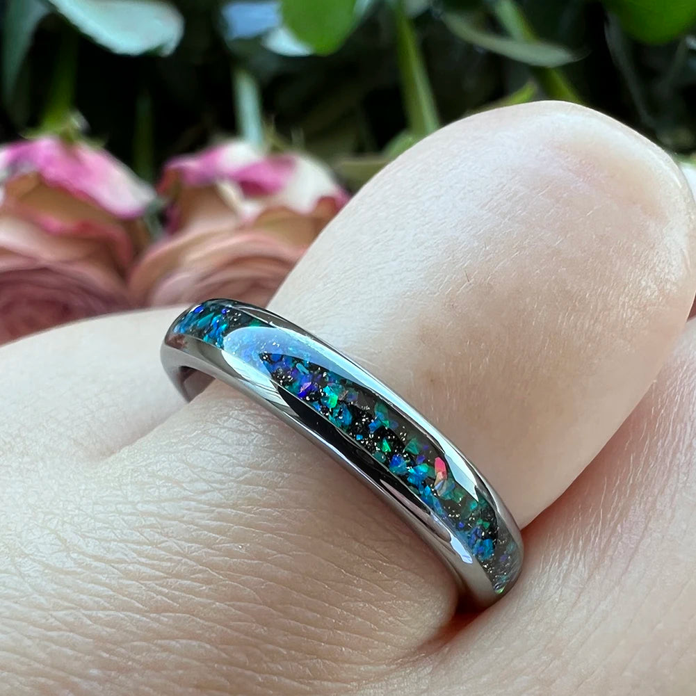 4mm Dropshipping Wholesale Black Tungsten Ring for Women Men Fashion Galaxy Opal Inlay Engagement Wedding Band