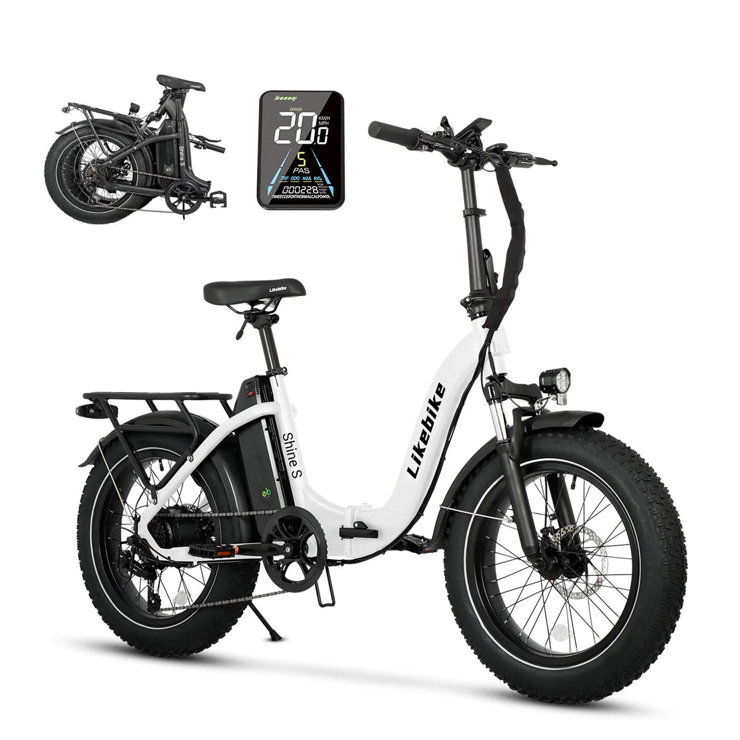 Adult folding electric bicycles, 500W motor (peak 720W), 20 inch 4.0-wide tire electric bicycle, 48V 13Ah detachable battery