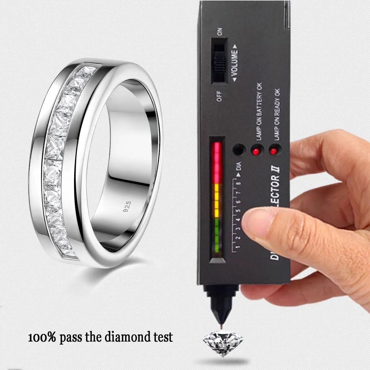 Newshe 925 Sterling Silver Moissanite Mens Wedding Band Half Eternity Princess Cut Lab Created Diamond Ring Luxury Jewelry