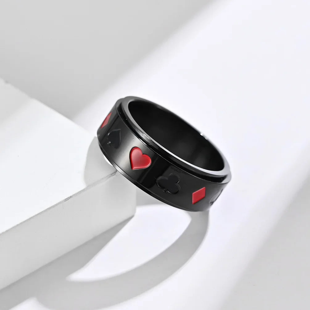 Stainless Steel Ace of Spades Poker Fidget Spinner Ring Playing Cards Lucky Gambling Band for Men Women