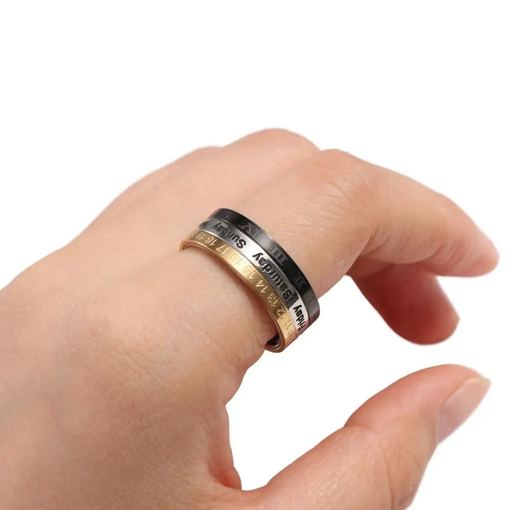 Gifts Male Spinner Cool Punk Titanium Steel Date Time Calendar Joint Ring Fashion Jewelry Finger Ring Men Ring