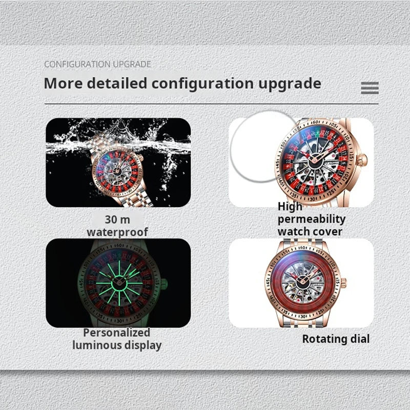 Gambling plate dial Luxury Brand Waterproof Mechanical Watches for Mens Fashion Automatic Skeleton Wristwatch Reloj Hombre
