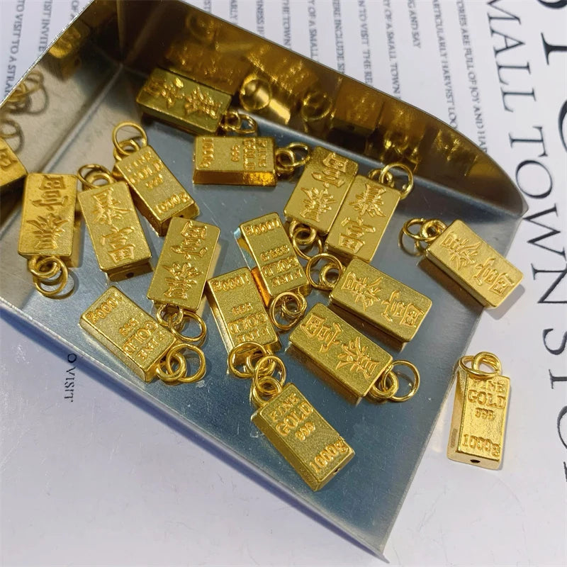 YUNLI Real 24K Pure 999 Gold Pendant Necklace Luxury Gold Bricks Design for Women Fine Jewelry Gift