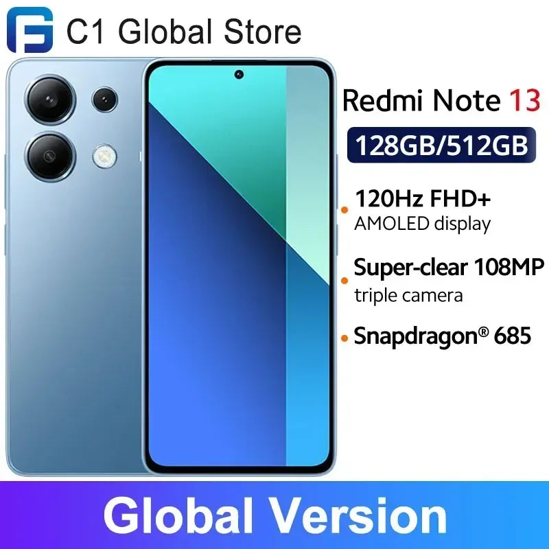 Global Version Xiaomi Redmi Note 13 Smartphone Snapdragon® 685 108MP camera 120Hz AMOLED display 33W charging