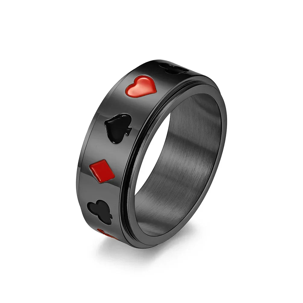 Stainless Steel Ace of Spades Poker Fidget Spinner Ring Playing Cards Lucky Gambling Band for Men Women
