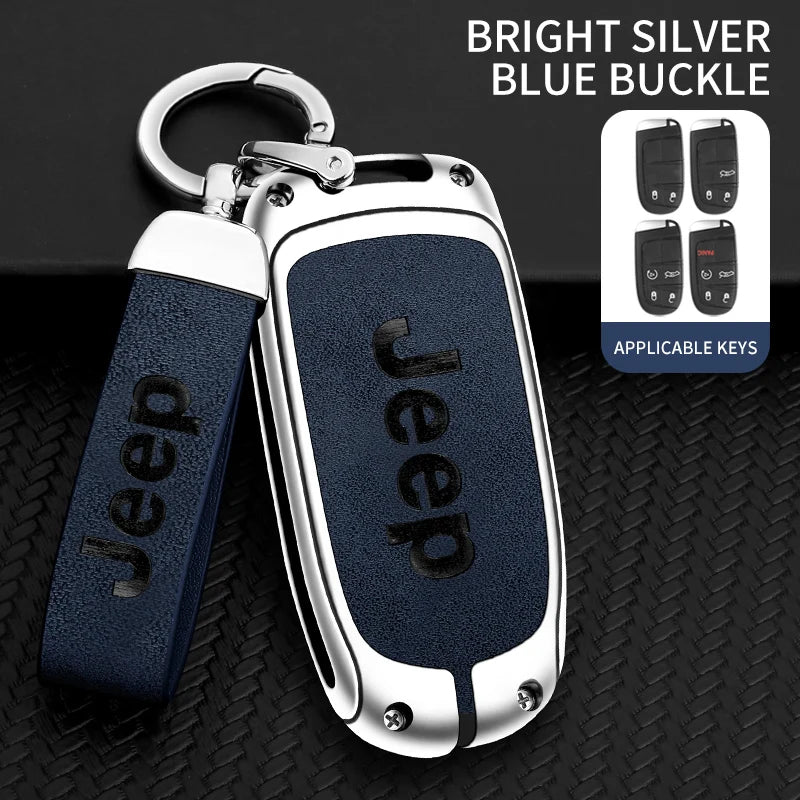 Zinc Alloy Leather Car Logo Key Cover Case For Jeep Grand Cherokee XJ Renegade Compass Wrangler JK TJ Patriot SRT Trail Hawk