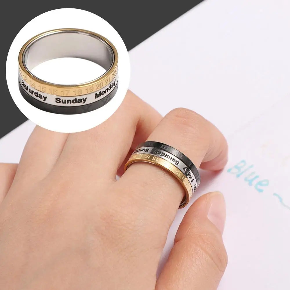 Gifts Male Spinner Cool Punk Titanium Steel Date Time Calendar Joint Ring Fashion Jewelry Finger Ring Men Ring