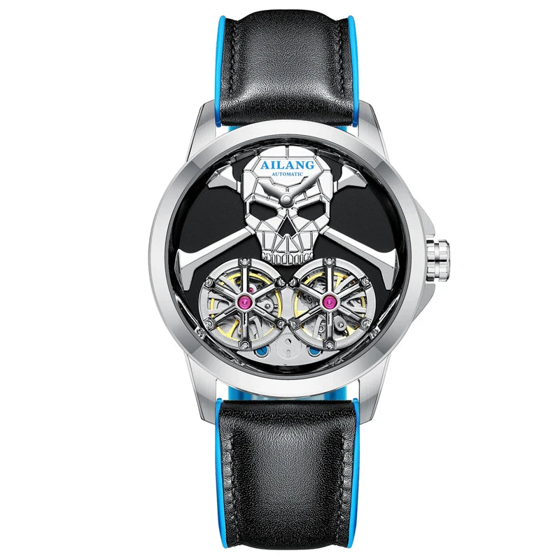 Punk Steam Skull Two Tourbillon Design Man Watch Hollow Automatic Mechanical Waterproof Men's Automatic Wristwatch For Men
