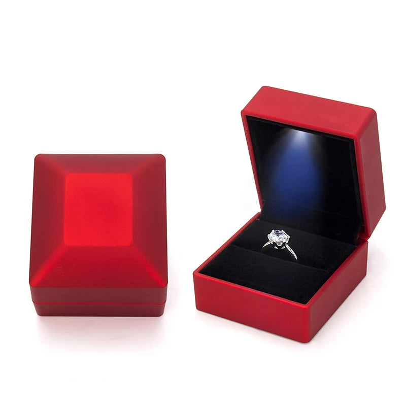 Shaped LED Light Ring Box Velvet Jewelry Display Gift Storage Case Wedding Engagement Proposal Anniversary Boxes