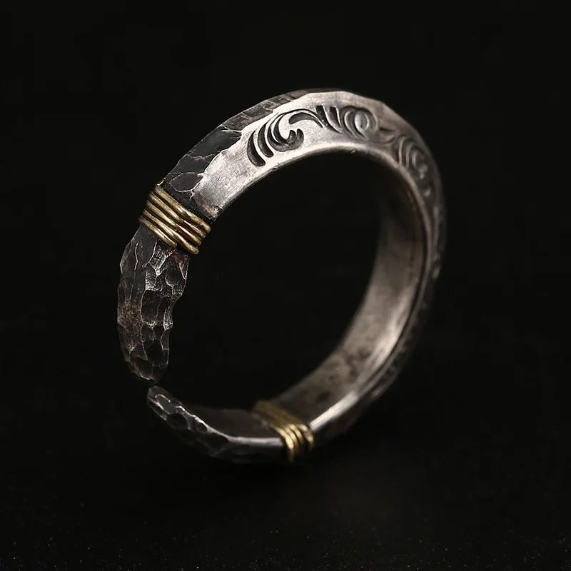 Men Ring 925 Sterling Silver Jewelry Male Retro Accessories Ancient Spear Head Open Mitsubishi Pattern Ring Gift For Boyfriend