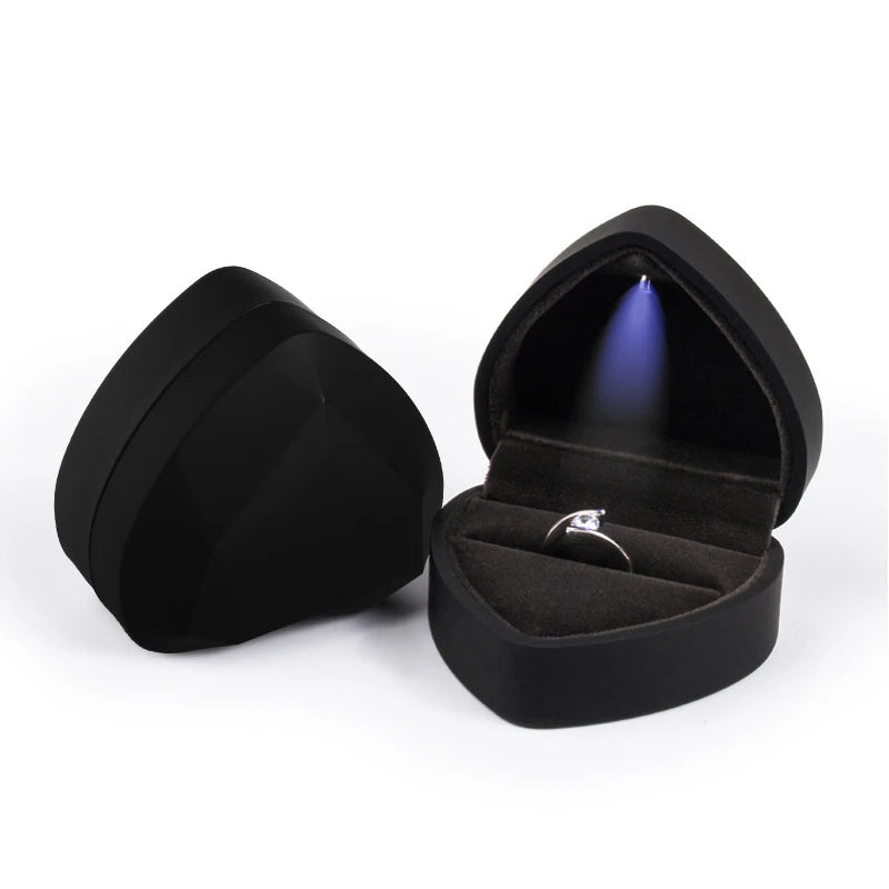 Shaped LED Light Ring Box Velvet Jewelry Display Gift Storage Case Wedding Engagement Proposal Anniversary Boxes