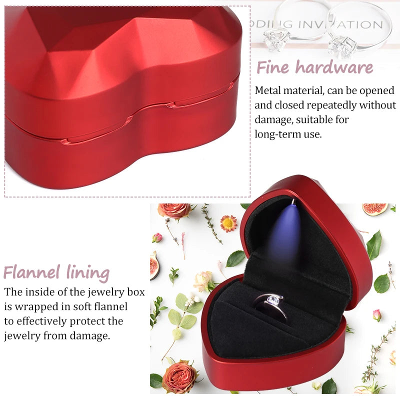 Shaped LED Light Ring Box Velvet Jewelry Display Gift Storage Case Wedding Engagement Proposal Anniversary Boxes