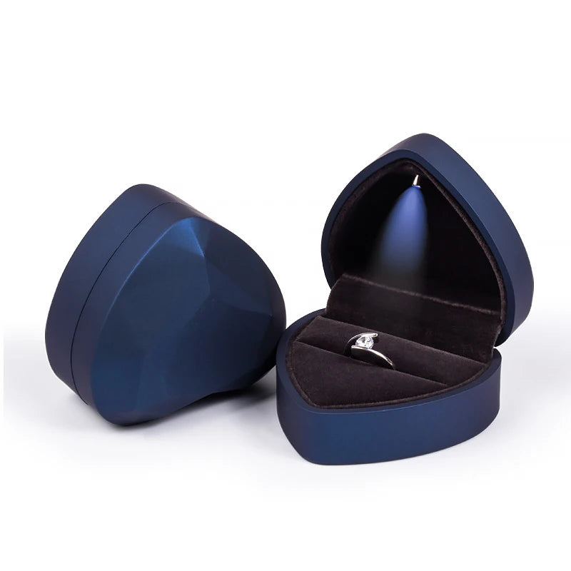 Shaped LED Light Ring Box Velvet Jewelry Display Gift Storage Case Wedding Engagement Proposal Anniversary Boxes