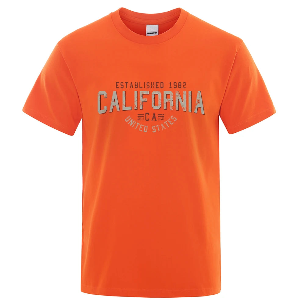 Established 1982 California United States T-Shirt Men Oversized Cotton Summer Tshirt Breathable Loose O-Neck Shirts Hip Hop Tees