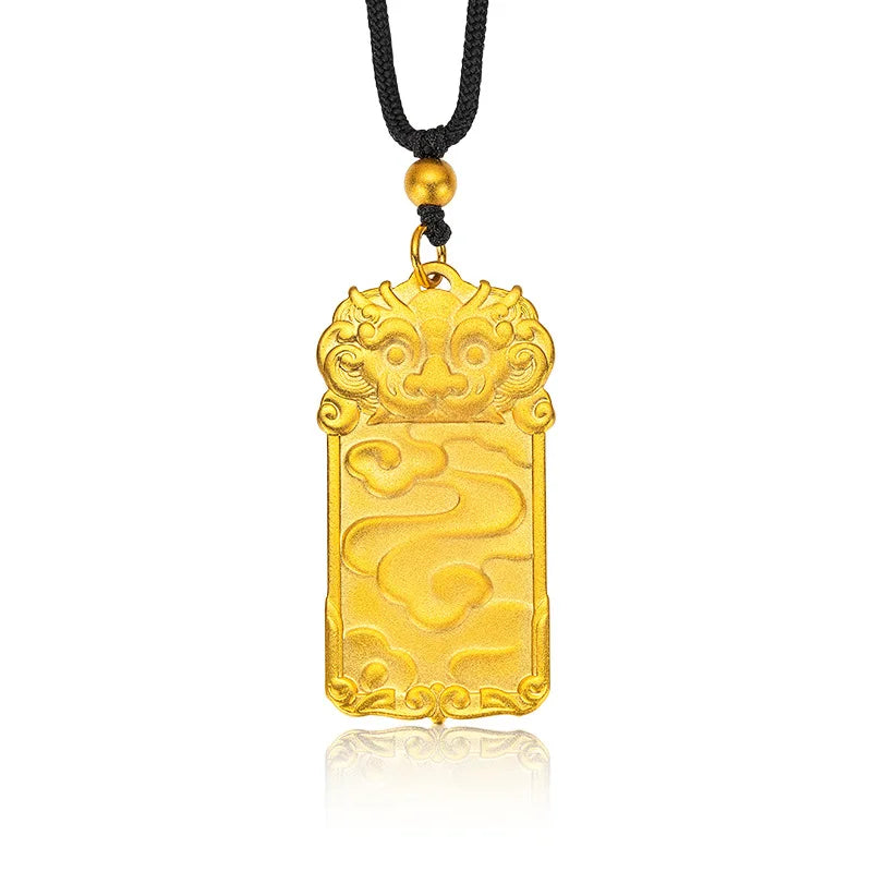 Retro Antique Style Auspicious Cloud Kyrin Pendant 9999 24K Real Gold Men's Nafu Kyrin Peaceful Brand Good Luck Pendants Men