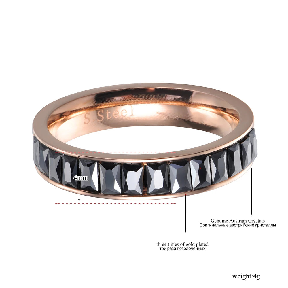 Lokaer Classic Stainless Steel Rings Inlay Black Rectangle Cubic Zircon Wedding Engagement Ring For Women Bridal Sets R17027