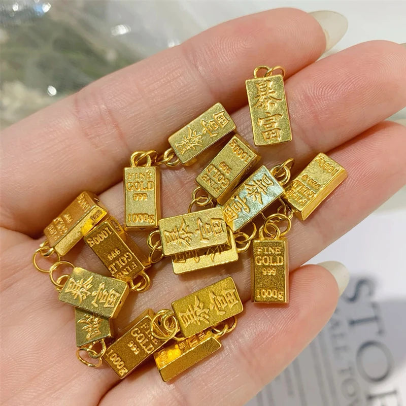 YUNLI Real 24K Pure 999 Gold Pendant Necklace Luxury Gold Bricks Design for Women Fine Jewelry Gift
