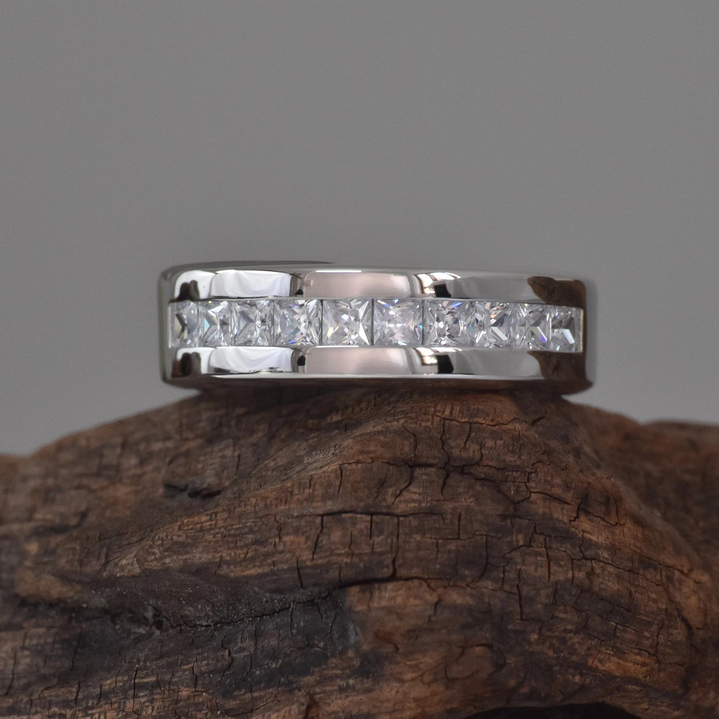 Newshe 925 Sterling Silver Moissanite Mens Wedding Band Half Eternity Princess Cut Lab Created Diamond Ring Luxury Jewelry