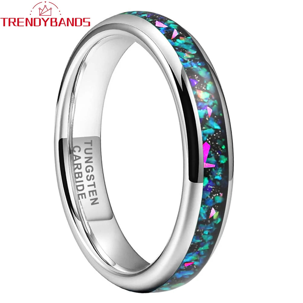 4mm Dropshipping Wholesale Black Tungsten Ring for Women Men Fashion Galaxy Opal Inlay Engagement Wedding Band
