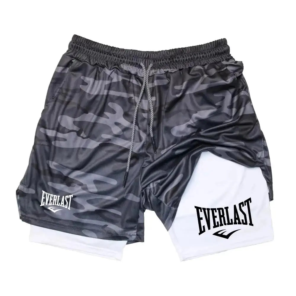 New2026Men Running Shorts Double-deck Sport Shorts Sportswear Gym Fitness Short Pants Training Jogging Bottom Men's Clothing
