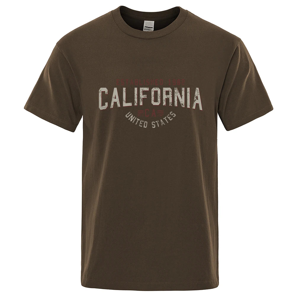 Established 1982 California United States T-Shirt Men Oversized Cotton Summer Tshirt Breathable Loose O-Neck Shirts Hip Hop Tees