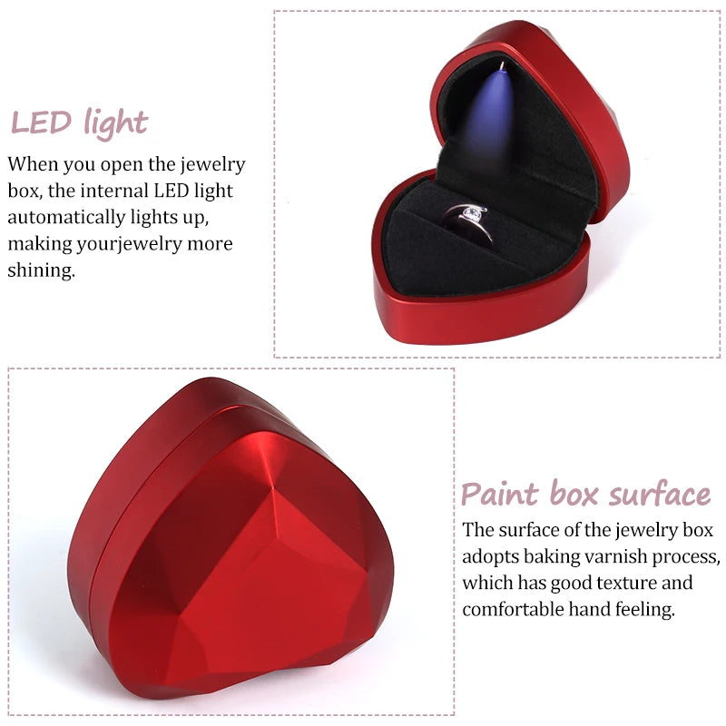 Shaped LED Light Ring Box Velvet Jewelry Display Gift Storage Case Wedding Engagement Proposal Anniversary Boxes