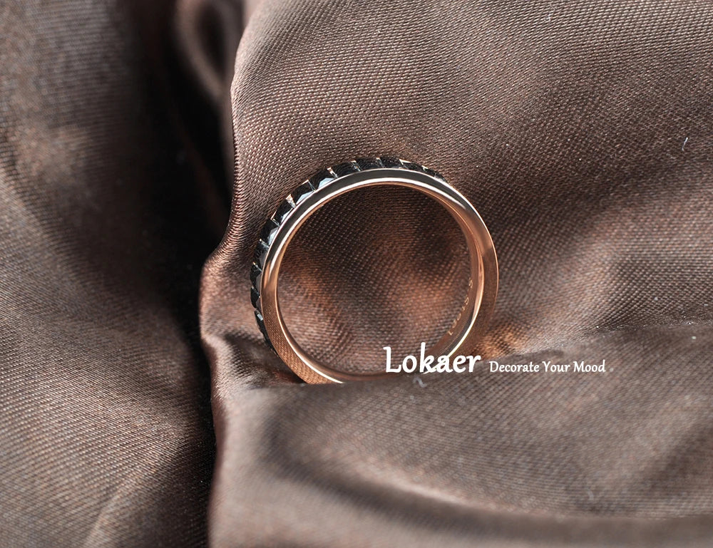 Lokaer Classic Stainless Steel Rings Inlay Black Rectangle Cubic Zircon Wedding Engagement Ring For Women Bridal Sets R17027