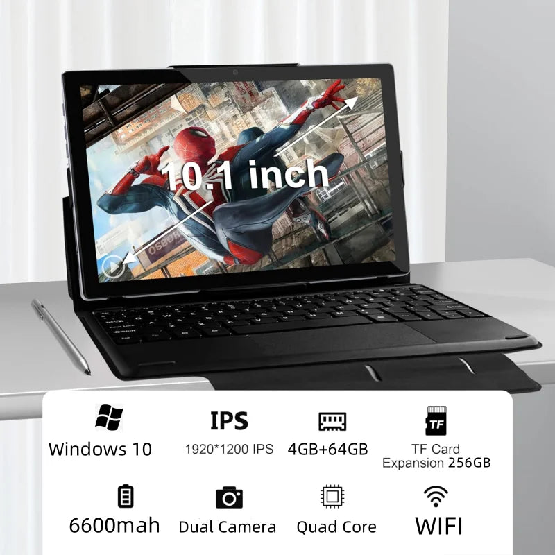 10.1 INCH 2in1 Windows 10 Tablet PC 4GB RAM 64GB ROM P7 Dual Camera1920 x 1280 IPS HDMI-Compatible 64 Bit USB 3.0 Quad Core