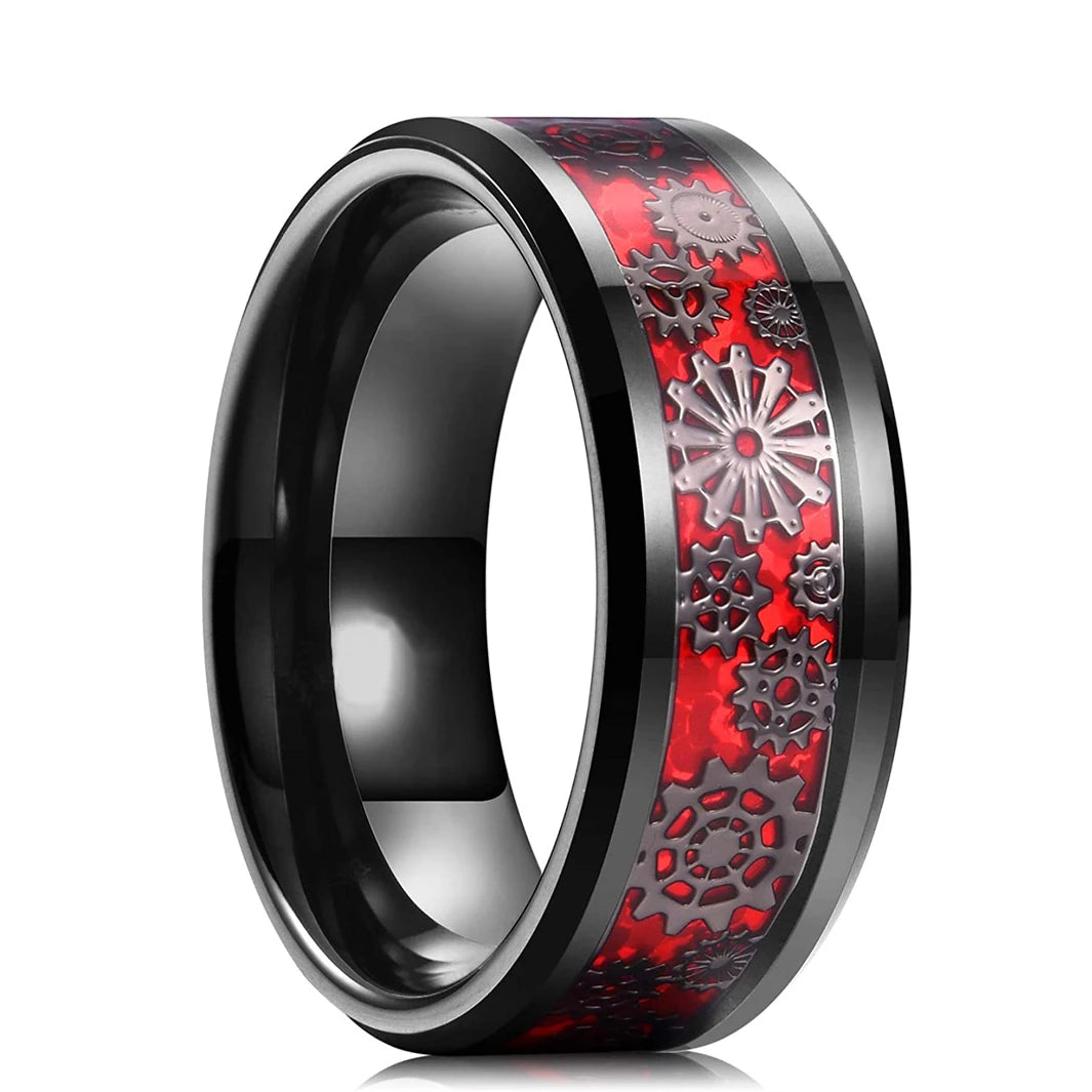 New Fashion Steampunk Gear Wheel Men Stainless Steel Ring Inlay Carbon Fiber Rings For Men Rock Punk Wedding Band Jewelry