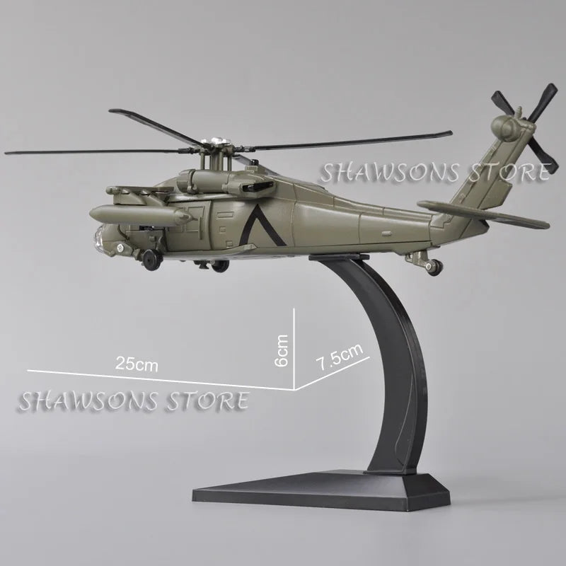 1:72 Diecast Aircraft Model Toy UH-60 Utility Helicopter Gunship Black Hawk Miniature Replica Sound & Light