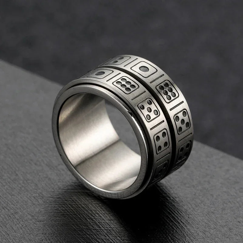 New Design Double Dice Ring Men Punk Rotatable Lucky Ring Stainless Steel Punk Spinner Ring